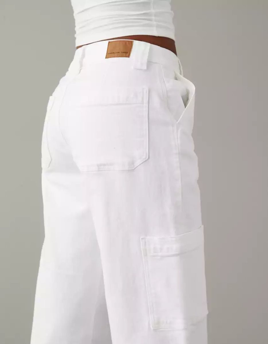 Jean American Eagle AE Stretch Super High-Waisted Cargo Baggy Larges-Leg Blanche Femme | YGI-42250049